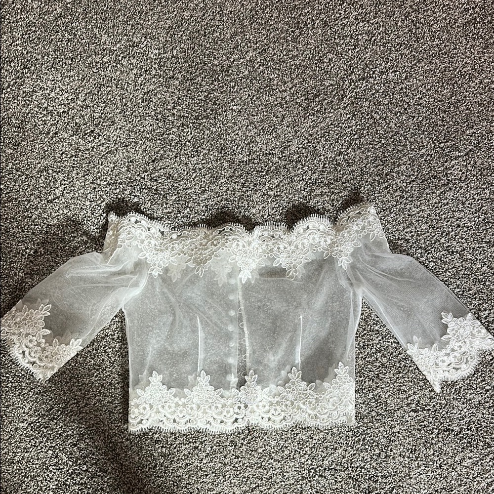 White Embellished Bustier Blouse with 3/4 Sleeves
